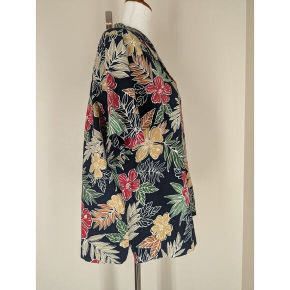 Coldwater Creek Cotton Floral Tropical Button Shirt Size L Hawaiian Short Sleeve - Picture 4 of 8